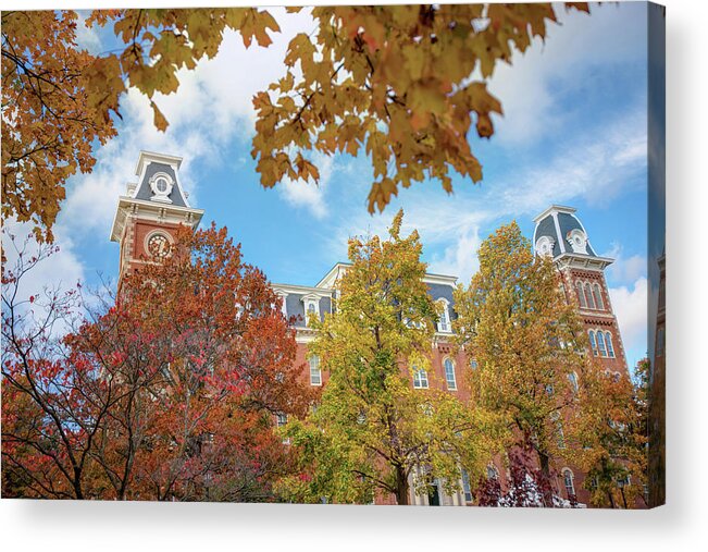 Arkansas Acrylic Print featuring the photograph University of Arkansas Razorback Campus during Autumn by Gregory Ballos
