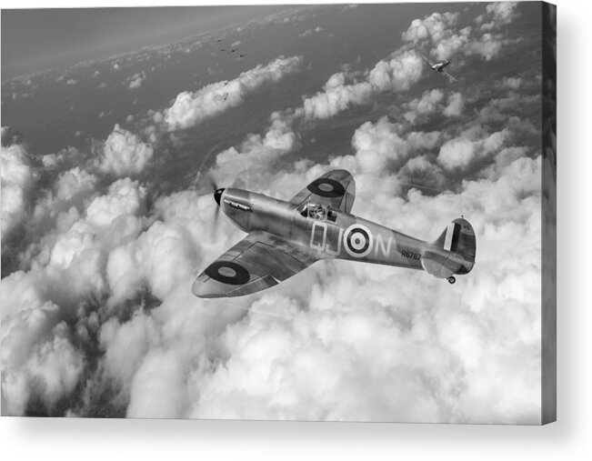 Spitfire Mk I Acrylic Print featuring the digital art Up against it black and white version by Gary Eason