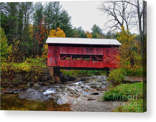Covered Bridge Acrylic Print featuring the photograph Upper Cox Brook Covered Bridge in Northfield Vermont by T Lowry Wilson