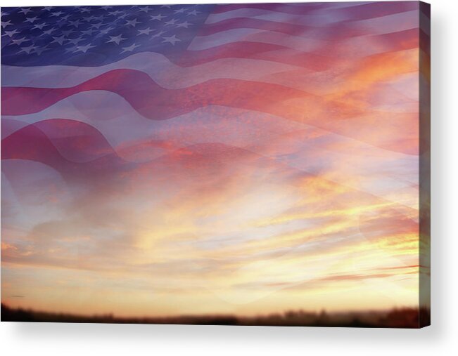 American Flag Acrylic Print featuring the digital art U.S. flag in sky 1 by Les Cunliffe