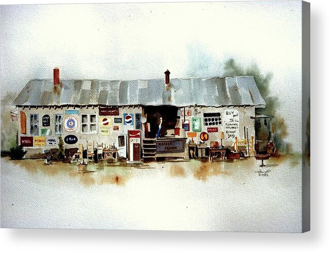 Watercolor Rendering Of Roadside Used Furniture Store. Acrylic Print featuring the painting Used Furniture by William Renzulli