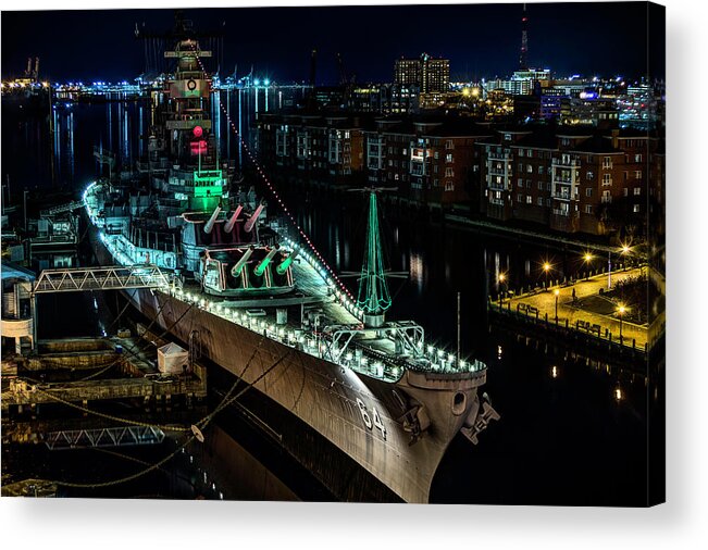 Night Acrylic Print featuring the photograph USS Wisconsin by Pete Federico