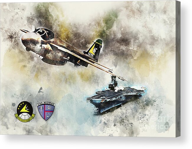 A-6 Acrylic Print featuring the digital art VA-115 Intruder with USS Midway by Airpower Art