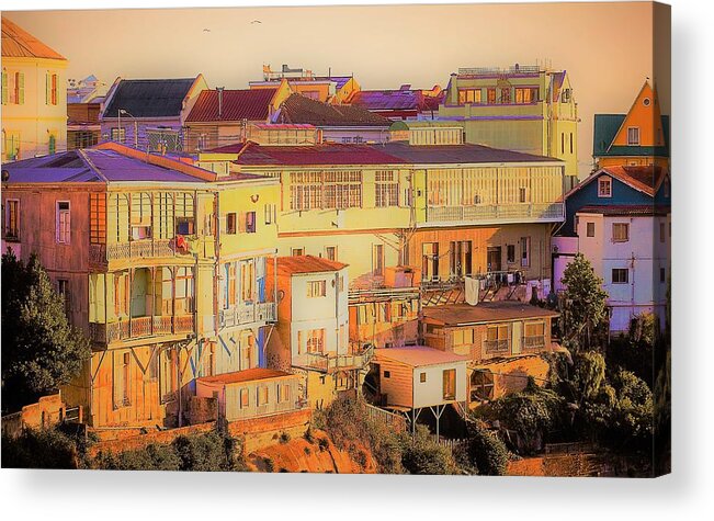 Valparaiso Acrylic Print featuring the photograph Valparaiso Scape - Artistic Effects by Mark Mitchell