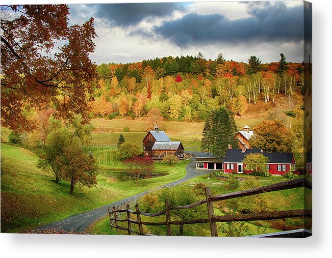 Sleepy Hollow Farm Acrylic Print featuring the photograph Vermont Sleepy Hollow in fall foliage by Jeff Folger