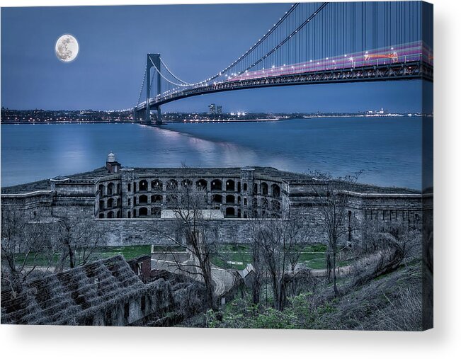 Verrazano Narrows Bridge Acrylic Print featuring the photograph Verrazano Narrows Bridge Full Moon by Susan Candelario