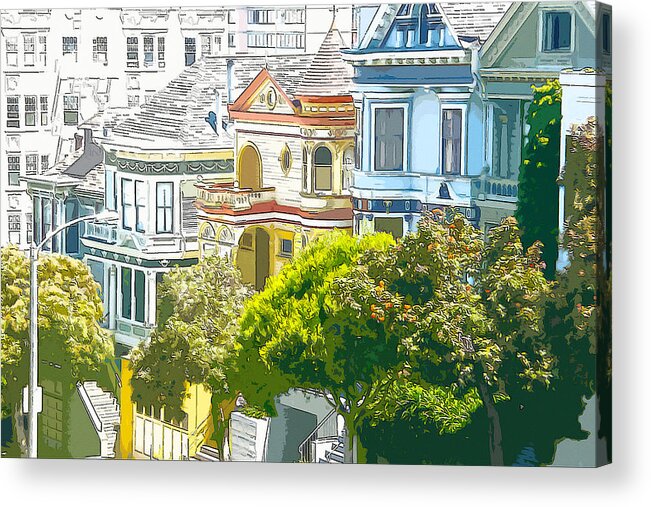 Victorian Acrylic Print featuring the digital art Victorian Painted Ladies Houses in San Francisco California by Anthony Murphy