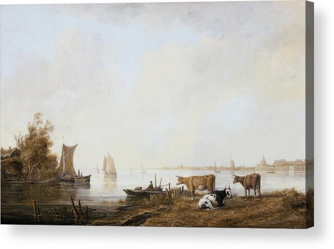 View Of The Maas Near Dordrecht Acrylic Print featuring the painting View of the Maas near Dordrecht by MotionAge Designs