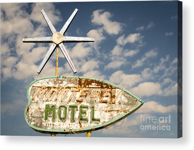 Vintage Monterey Motel Acrylic Print featuring the photograph Vintage Monterey Motel Neon Sign by Imagery by Charly