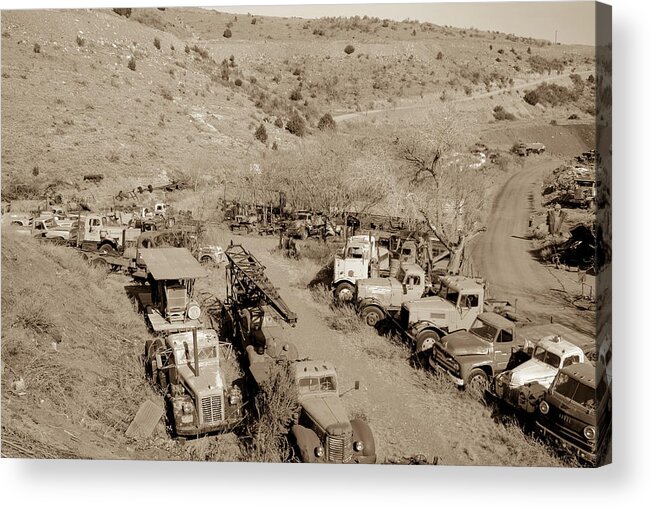Vintage Acrylic Print featuring the digital art Vintage Truck Yard2 by Darrell Foster