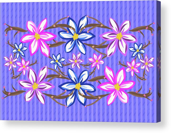 Gravityx9 Acrylic Print featuring the mixed media Violet Stripes with Flowers by Gravityx9 Designs
