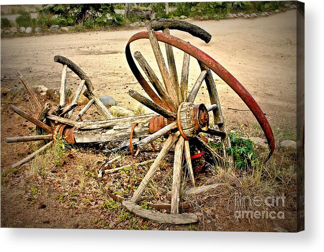 Yukon Acrylic Print featuring the photograph Wagon Wheels by Linda Bianic