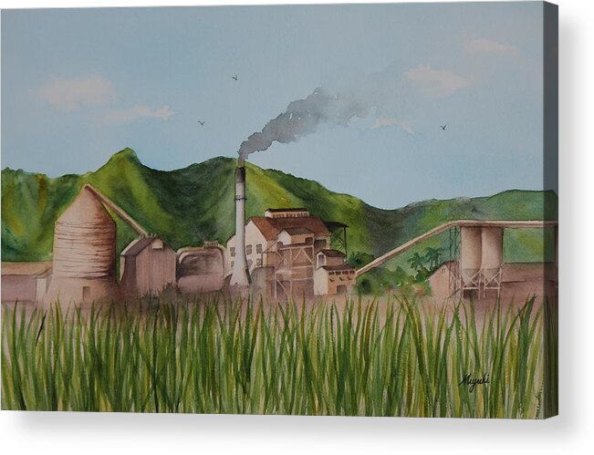 Waialua Acrylic Print featuring the painting Waialua Sugar Mill by Kelly Miyuki Kimura