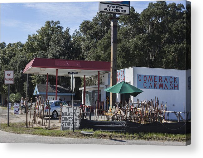 Photograph Acrylic Print featuring the photograph Walking Canes and Staffs at the Comeback Carwash by Suzanne Gaff
