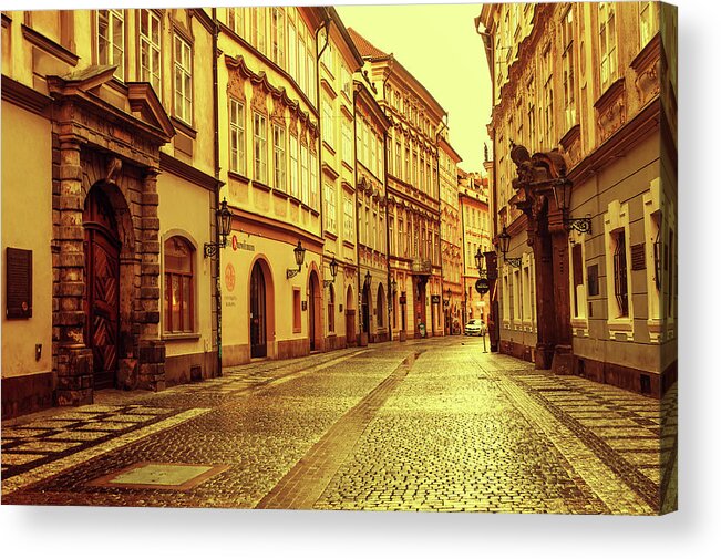 Jenny Rainbow Fine Art Photography Acrylic Print featuring the photograph Walking in Prague. Series Golden Prague by Jenny Rainbow