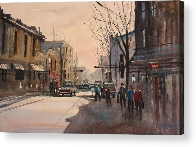 Watercolor Acrylic Print featuring the painting Walking in the Shadows - Fond du Lac by Ryan Radke