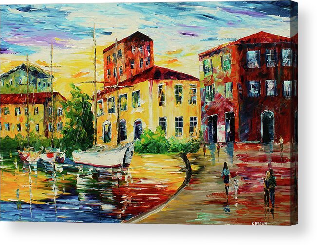 Caribbean House Acrylic Print featuring the painting Walking the Harbor by Kevin Brown