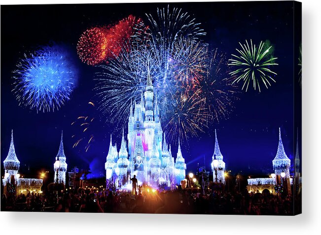 Magic Kingdom Acrylic Print featuring the photograph Walt Disney World Fireworks by Mark Andrew Thomas