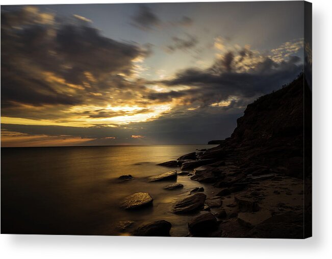 Bluffs By The Ocean Acrylic Print featuring the photograph Warm Still Cavendish Waters by Chris Bordeleau