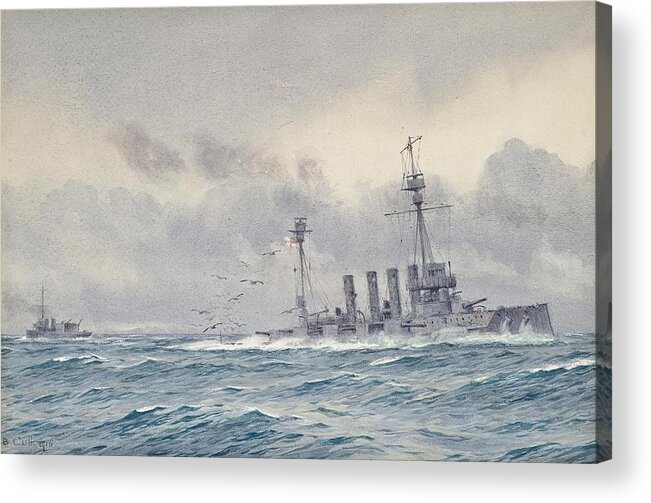 Alma Claude Burlton Cull (1880-1931) The Sinking Of H.m.s. Warrior After The Battle Of Jutland Acrylic Print featuring the painting Warrior after the Battle of Jutland by MotionAge Designs