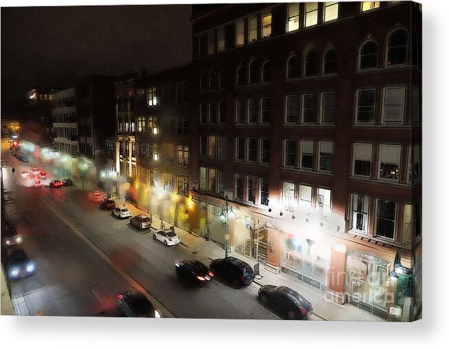 Water Street Acrylic Print featuring the digital art Water Street looking south from the Marshall Building by David Blank