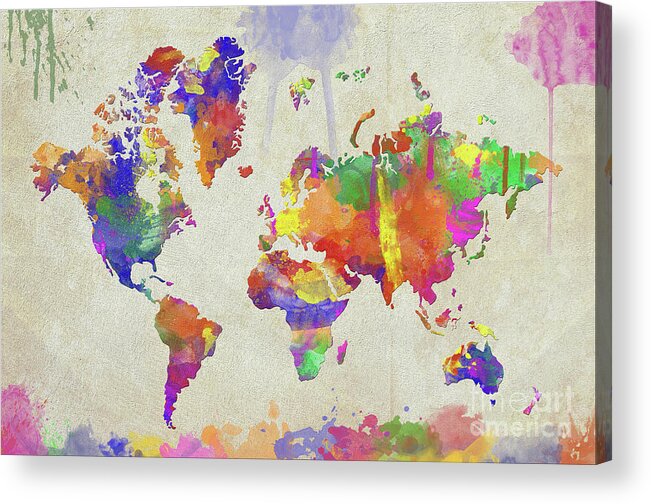 Map Acrylic Print featuring the digital art Watercolor Impression World Map by Zaira Dzhaubaeva