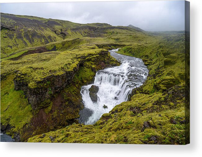 Iceland Acrylic Print featuring the photograph Waterfall on the Fimmvorduhals Trail by Alex Blondeau
