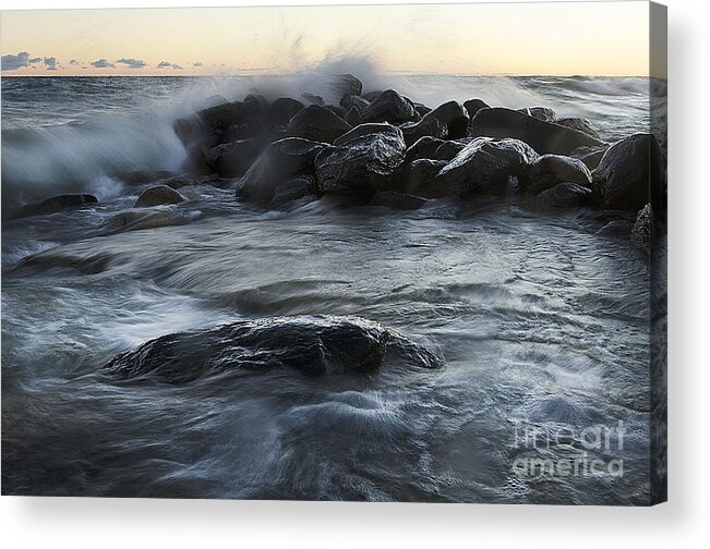 Wave Acrylic Print featuring the photograph Wave Crashes Rocks 7838 by Steve Somerville