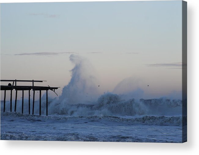 Water Acrylic Print featuring the photograph Wave Towers Over OC Fishing Pier by Robert Banach