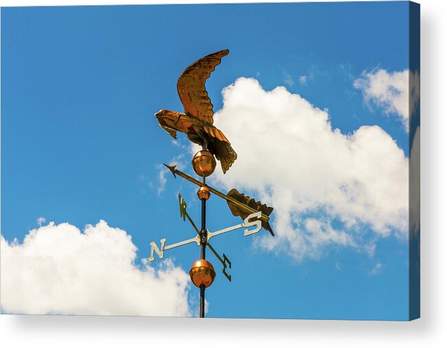 Weather Vane Acrylic Print featuring the photograph Weather Vane On Blue Sky by D K Wall