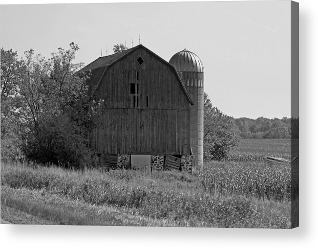 Barn Acrylic Print featuring the photograph Weathered Wisconsin Barn In Black And White by Kay Novy