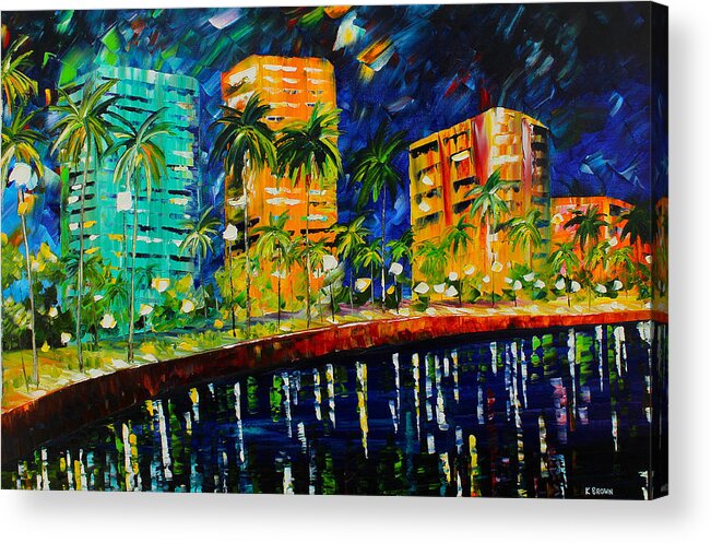 City Paintings Acrylic Print featuring the painting West Palm At Night by Kevin Brown