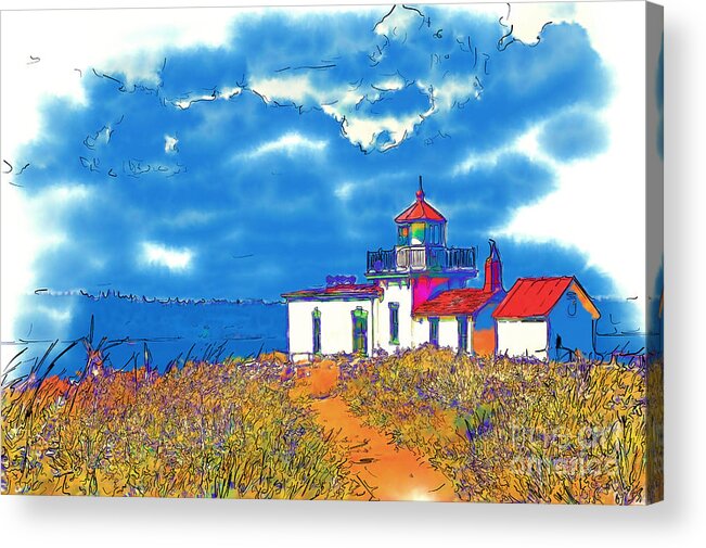 Lighthouse Acrylic Print featuring the digital art West Point In Watercolor by Kirt Tisdale
