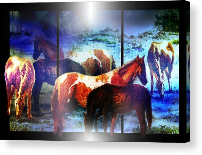 Horses Acrylic Print featuring the mixed media What Horses Dream by Hartmut Jager