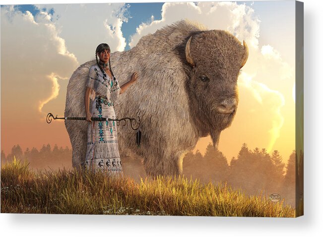 White Buffalo Calf Woman Acrylic Print featuring the digital art White Buffalo Calf Woman by Daniel Eskridge