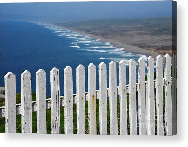 Point Reyes Acrylic Print featuring the photograph White Fence And Waves by Bruce Chevillat