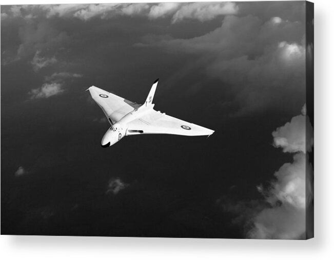 Avro Vulcan Acrylic Print featuring the digital art White Vulcan B1 at altitude black and white version by Gary Eason