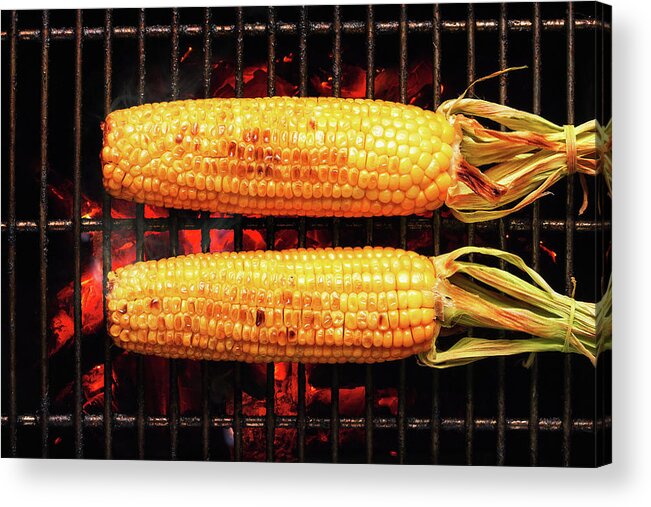 Corn Acrylic Print featuring the photograph Whole Corn on grill by Johan Swanepoel