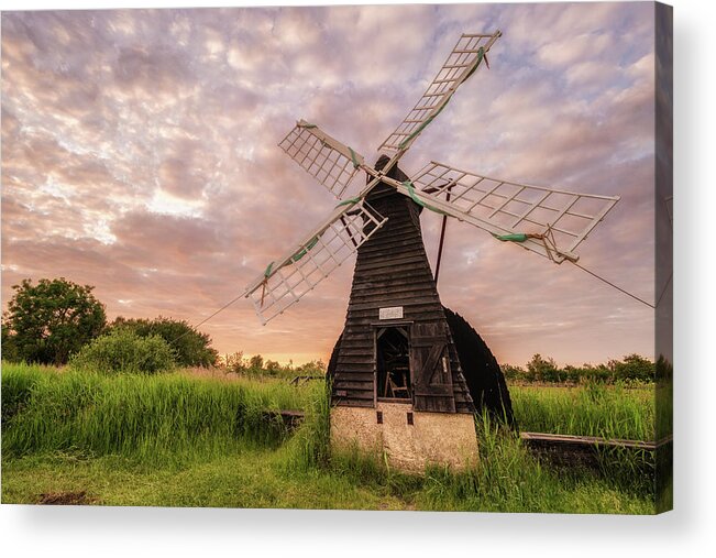 Cloud Acrylic Print featuring the photograph Wicken wind-pump at sunset ii by James Billings