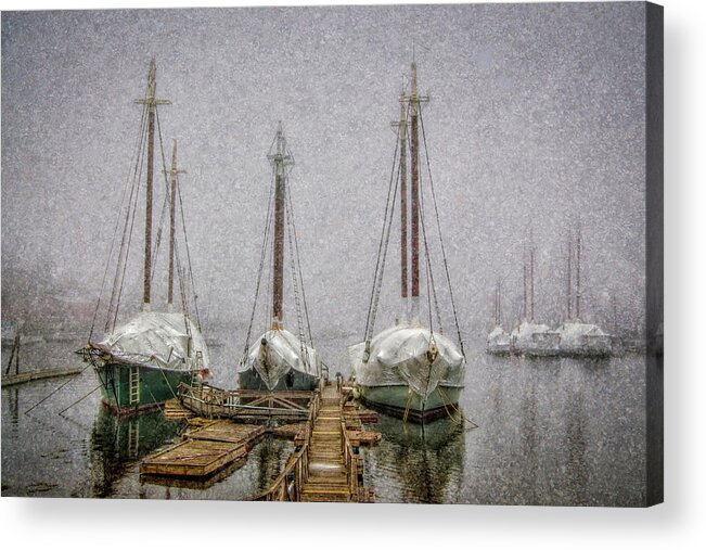 Camden Harbor Acrylic Print featuring the photograph Windjammers in Winter by Fred LeBlanc