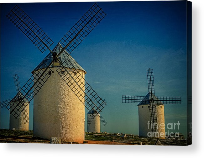 Windmills Acrylic Print featuring the photograph Windmills under blue sky by Heiko Koehrer-Wagner
