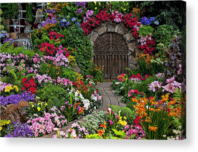 Flowers Acrylic Print featuring the photograph Wine celler gates by Garry Gay