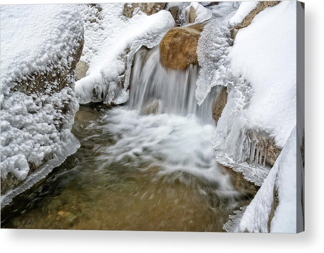 Pemigewasset River Nh Acrylic Print featuring the photograph Winter Cascade NH by Michael Hubley