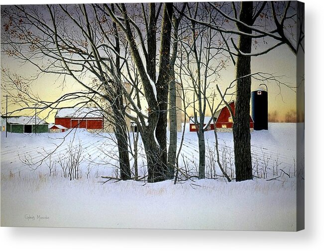 Rural Acrylic Print featuring the painting Winter Evening on the Farm by Conrad Mieschke