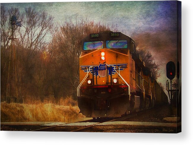 Union Pacific Acrylic Print featuring the photograph Winter Evening Union Pacific Train by Anna Louise