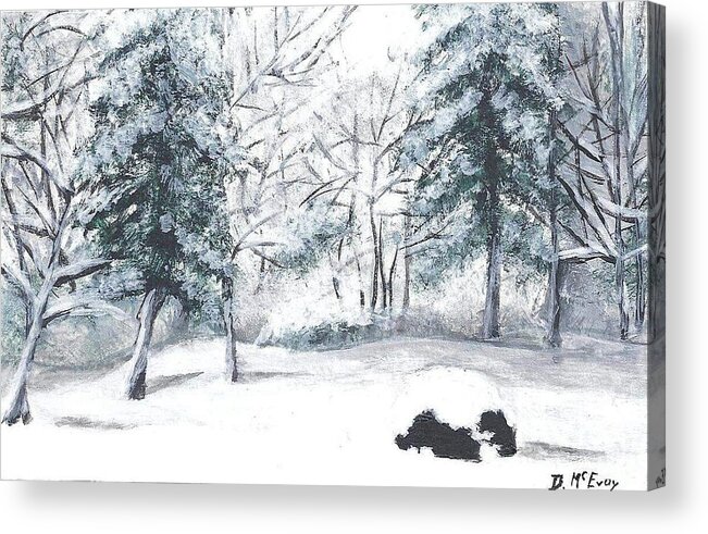 Winter Acrylic Print featuring the painting Winter in Weatogue by Dani McEvoy