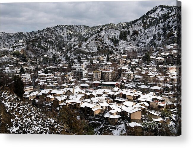 Winter Acrylic Print featuring the photograph Winter mountain village landscape with snow by Michalakis Ppalis