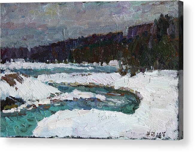 Winter Acrylic Print featuring the painting Winter river by Juliya Zhukova