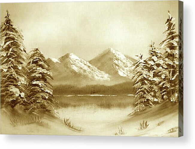 Winter Acrylic Print featuring the painting Winter - sepia by Roger Cummiskey