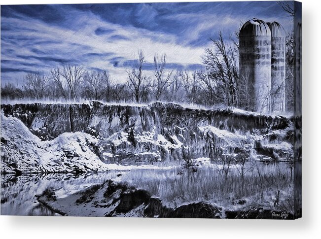 Creeks Acrylic Print featuring the photograph Winter Twin Silos by Anna Louise
